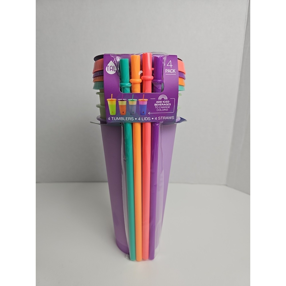 TAL COLOR-CHANGING SOLID REUSABLE TUMBLER & STRAW SET - 4 PACK - 24oz
